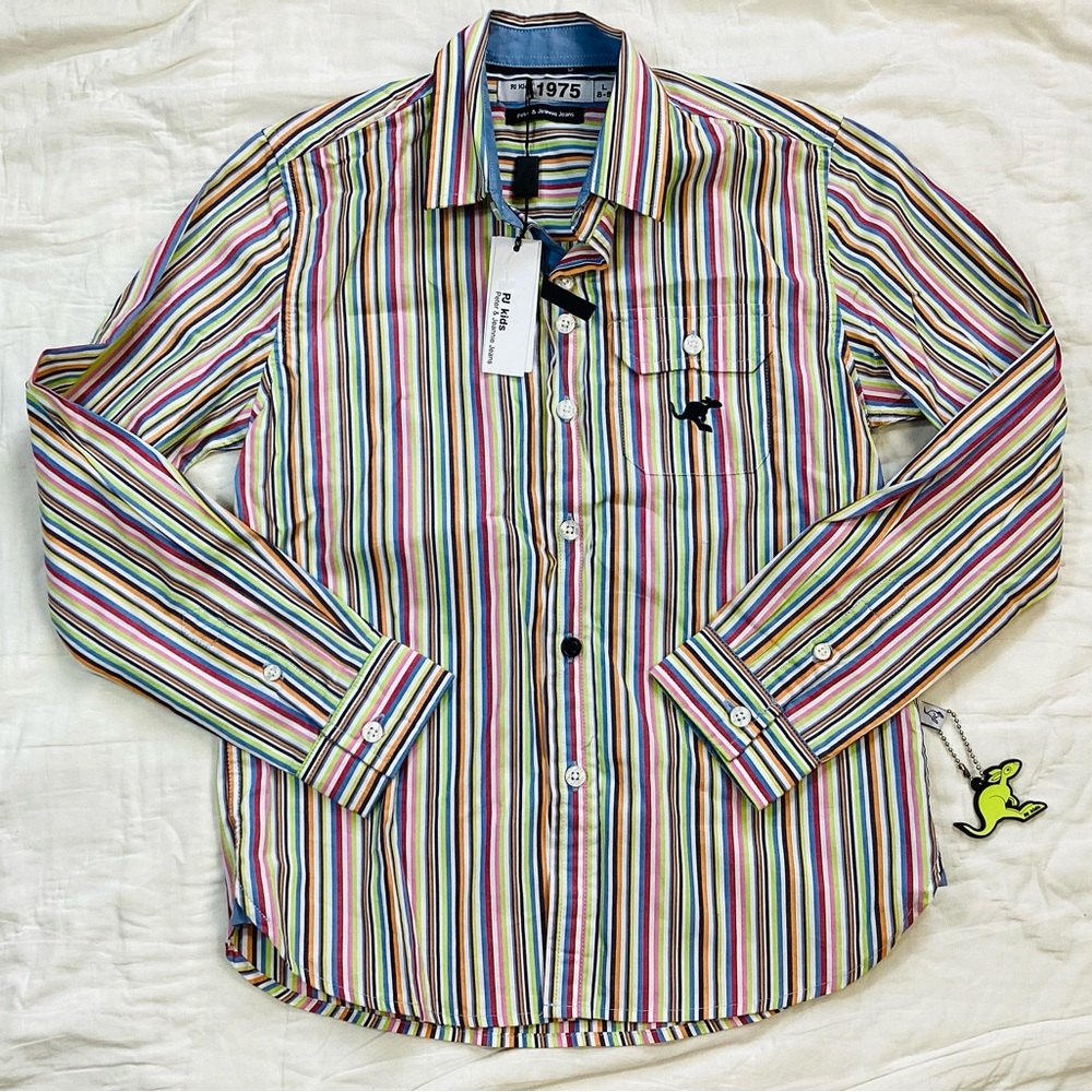 NWT Boys Peter & Jeannie PJ Kids 1975 Long Sleeve Button Up Shirt Large
